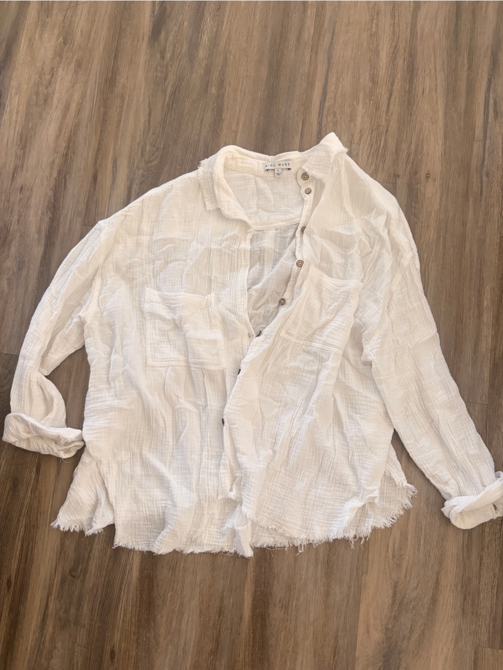 Lightweight White Gauze Button-Front Shirt